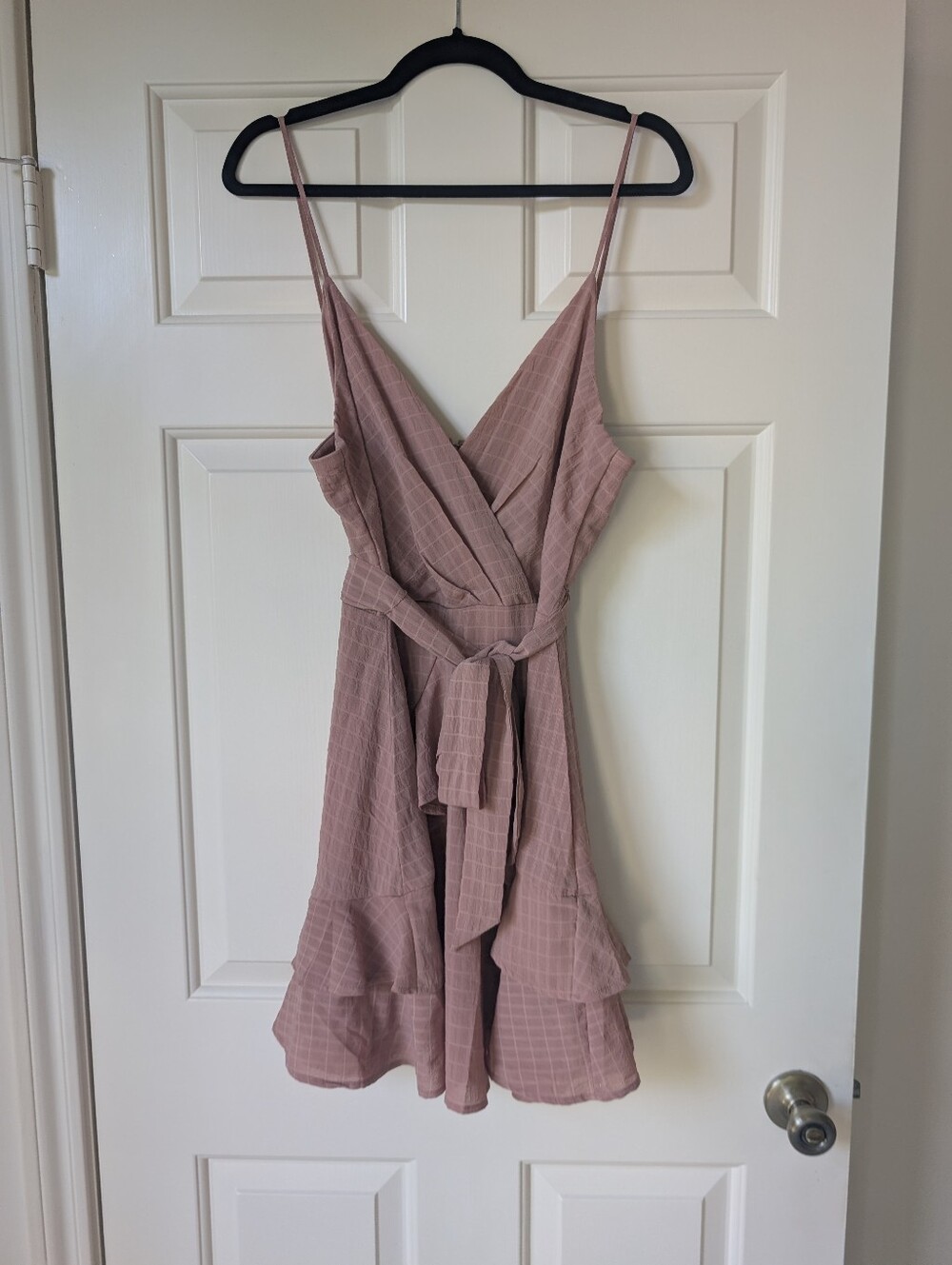 Trixxi Mauve Pink Check Wrap Mini Dress with Tie Waist